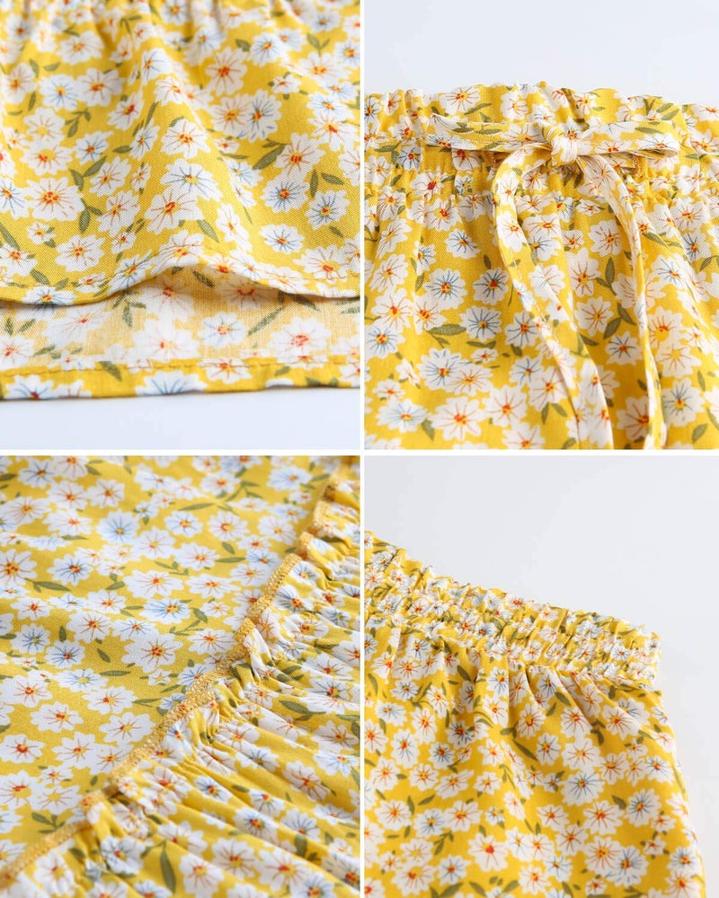 Alelly Women's Summer Cute High Waist Ruffle Skirt Floral Print Swing Beach Mini Skirt Yellow - Image 5